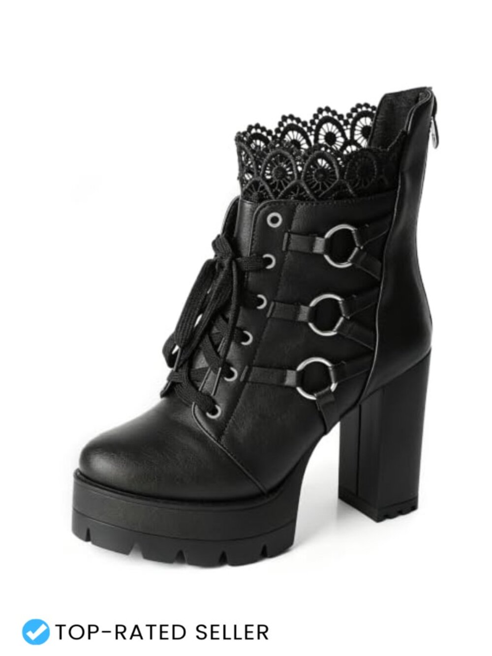 Goth Platform High Heel Boots Women Lace Up Combat Ankle Booties